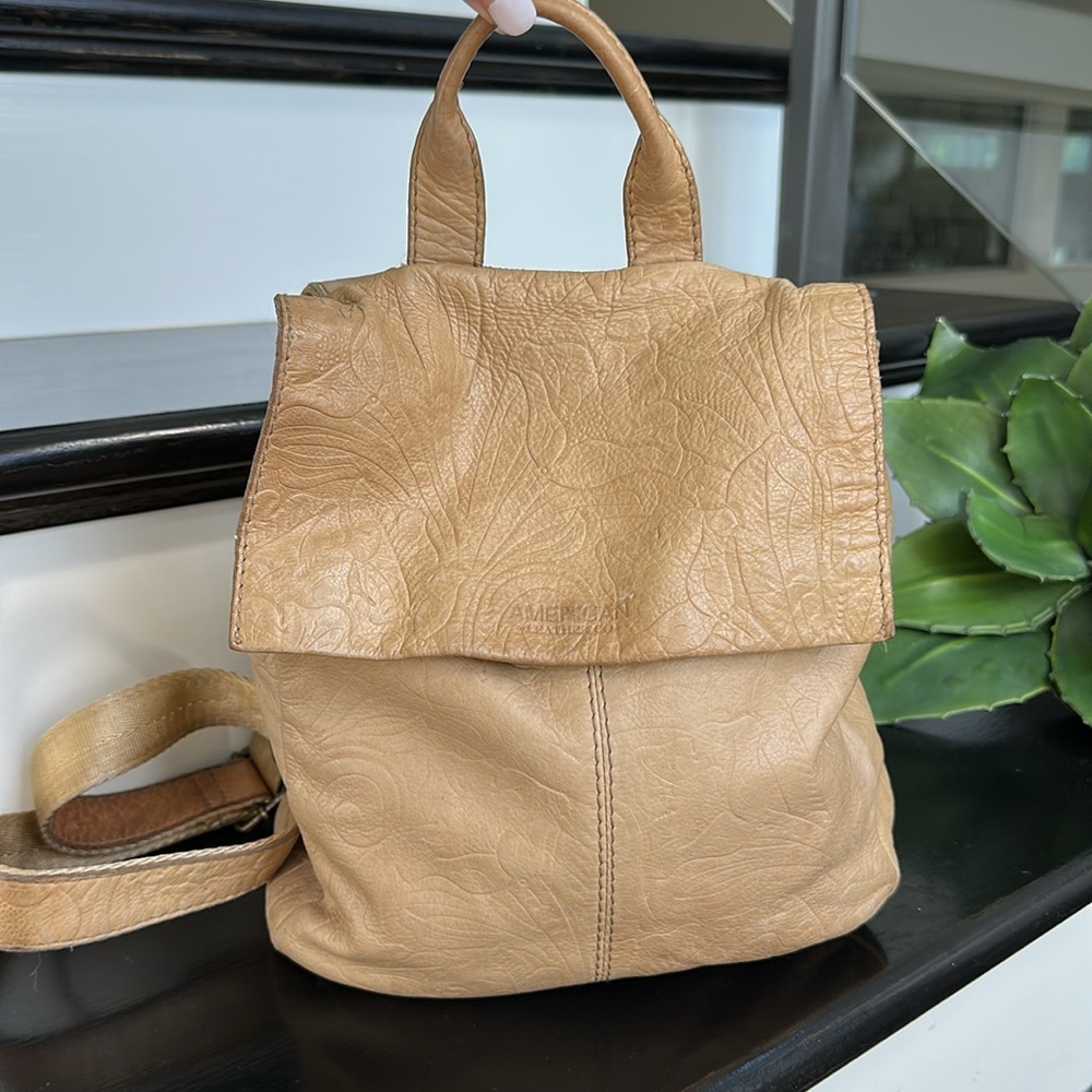 Tan Leather Backpack with Gorgeous Tooled Leather Flap